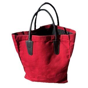 T. Anthony New York Red Canvas/ Black Leather Travel Duffle Tote Bag USA Made